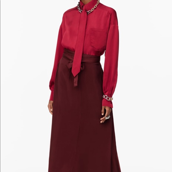 Zara Limited Edition Red Satin Effect Midi Belt Dress - Picture 3 of 8